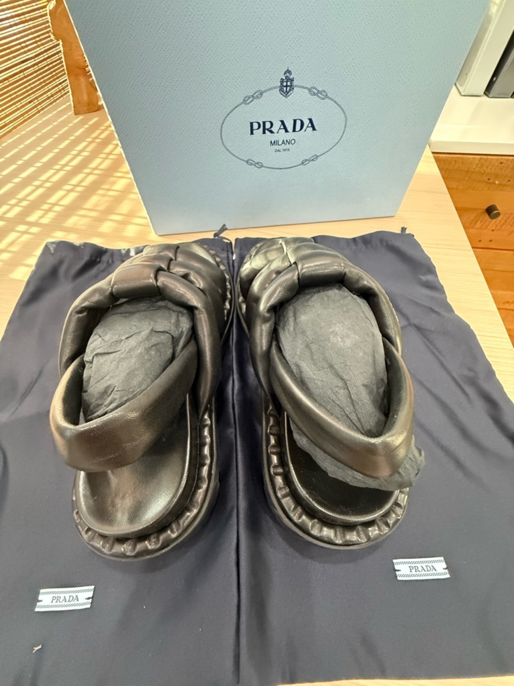 Authentic Prada Black Padded Leather Knot Slingback Sandals - Picture 5 of 8